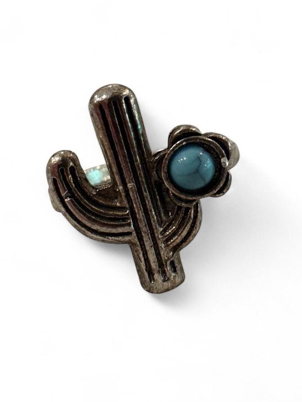 Silver-Toned Cactus Ring + Turquoise Stone Detail | 6.5 | NWOT